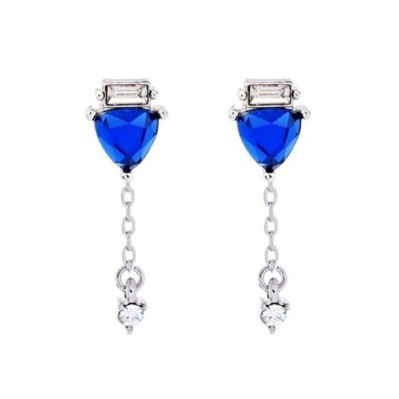 Blue Resin Rhinestone Crystal Vintage Silver Drop Dangle Statement Earrings - Picture 1 of 9